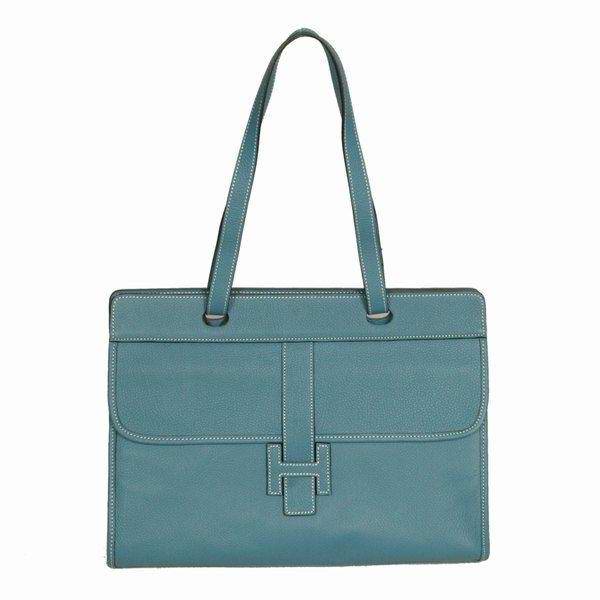 Best Hermes Large Leather H Handbag Blue 6058